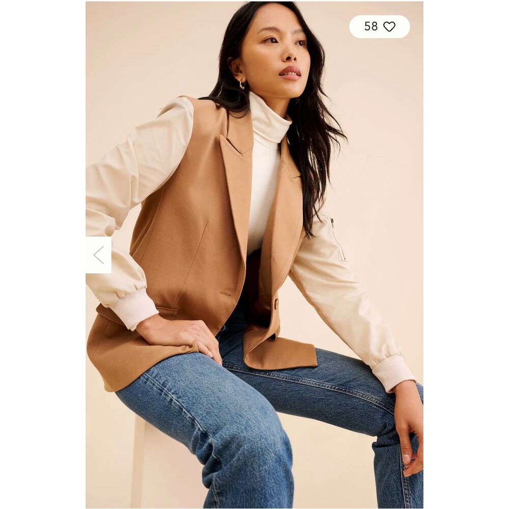 Dolan Utility Mixed Fabric Blazer in‎ Tan Size S